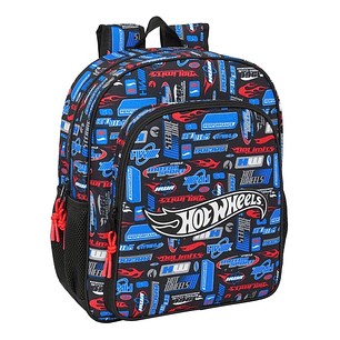 Safta Hot Wheels Mochila - Adaptable a Carro - Portabotellas - Doble Tirador en Cremallera - Hombreras Acolchadas Ergonomicas - Asa de Mano Superior -
