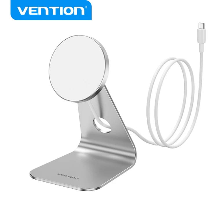 Vention Cargador Inalambrico - USB-C - Aleacion de Aluminio - Potencia 15W/10W/7.5W/5W - Color Plata 1
