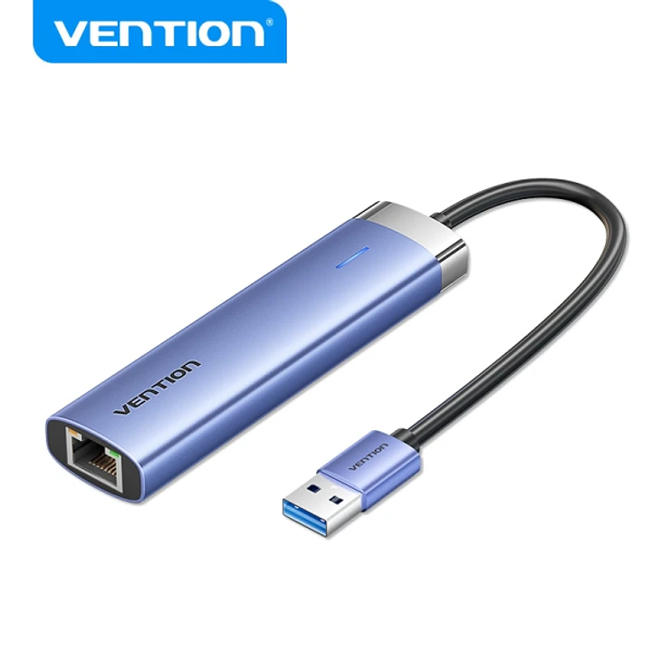 Vention Hub USB 3.0 5 en 1 - Transferencia 5 Gbps - Puerto Gigabit Ethernet - Amplia Compatibilidad - Control Termico Eficiente - Color Azul 1