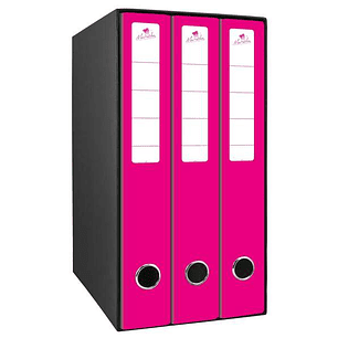 Mariola Box Modulo de 3 Archivadores con Rado 2 Anillas 40mm - Tamaño 35x26x17cm - Carton Forrado - Color Fucsia