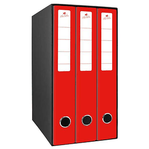 Mariola Box Modulo de 3 Archivadores con Rado 2 Anillas 40mm - Tamaño 35x26x17cm - Carton Forrado - Color Rojo