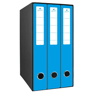Mariola Box Modulo de 3 Archivadores con Rado 2 Anillas 40mm - Tamaño 35x26x17cm - Carton Forrado - Color Azul
