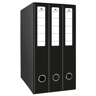 Mariola Box Modulo de 3 Archivadores con Rado 2 Anillas 40mm - Tamaño 35x26x17cm - Carton Forrado - Color Negro