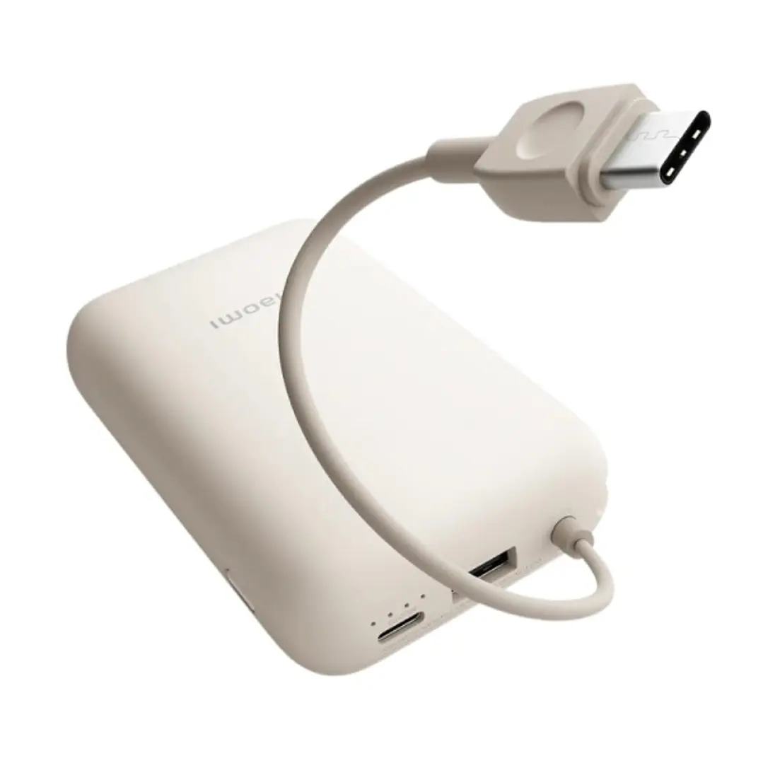 Xiaomi Bateria Externa/Power Bank 10000 mAh con - Carga Rapida 22.5W - Cable de Carga Integrado - Puertos 1x USB-A , 1x USB-C - Color Beige 1