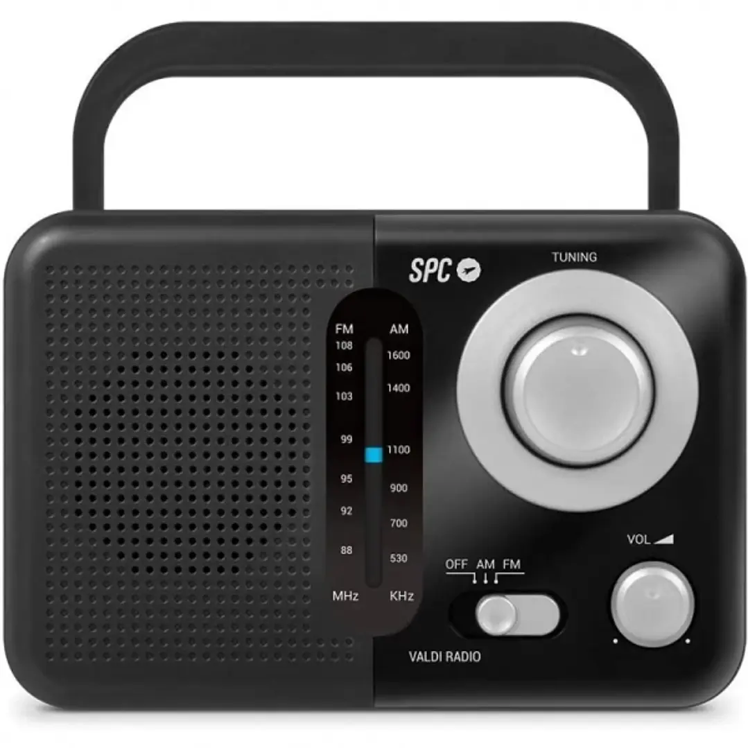 SPC Valdi Radio Portatil Analogica FM/AM 0.8W - Asa de Transporte - Entrada Jack 3.5mm - Antena Telescopica - Alimentacion AC y Pilas - Color Negro 1