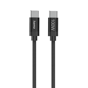Hama Fabric Cable USB-C Macho - Potencia Maxima 100W - Longitud 1.5m - Nailon - Velocidad hasta 480Mbps - Blindaje Doble - Color Negro