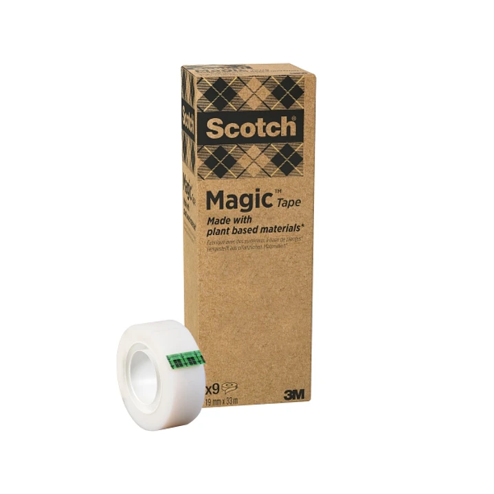 Scotch Magic Pack de 9 Cintas Adhesivas - 66% Adhesivo Vegetal - 19mm x 33m - Color Transparente 1
