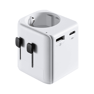 Ewent EW1472 Cargador de Viaje Universal - 1xUSB-C, 2xUSB - 15W - USA, UK, AUS, China - Color Blanco