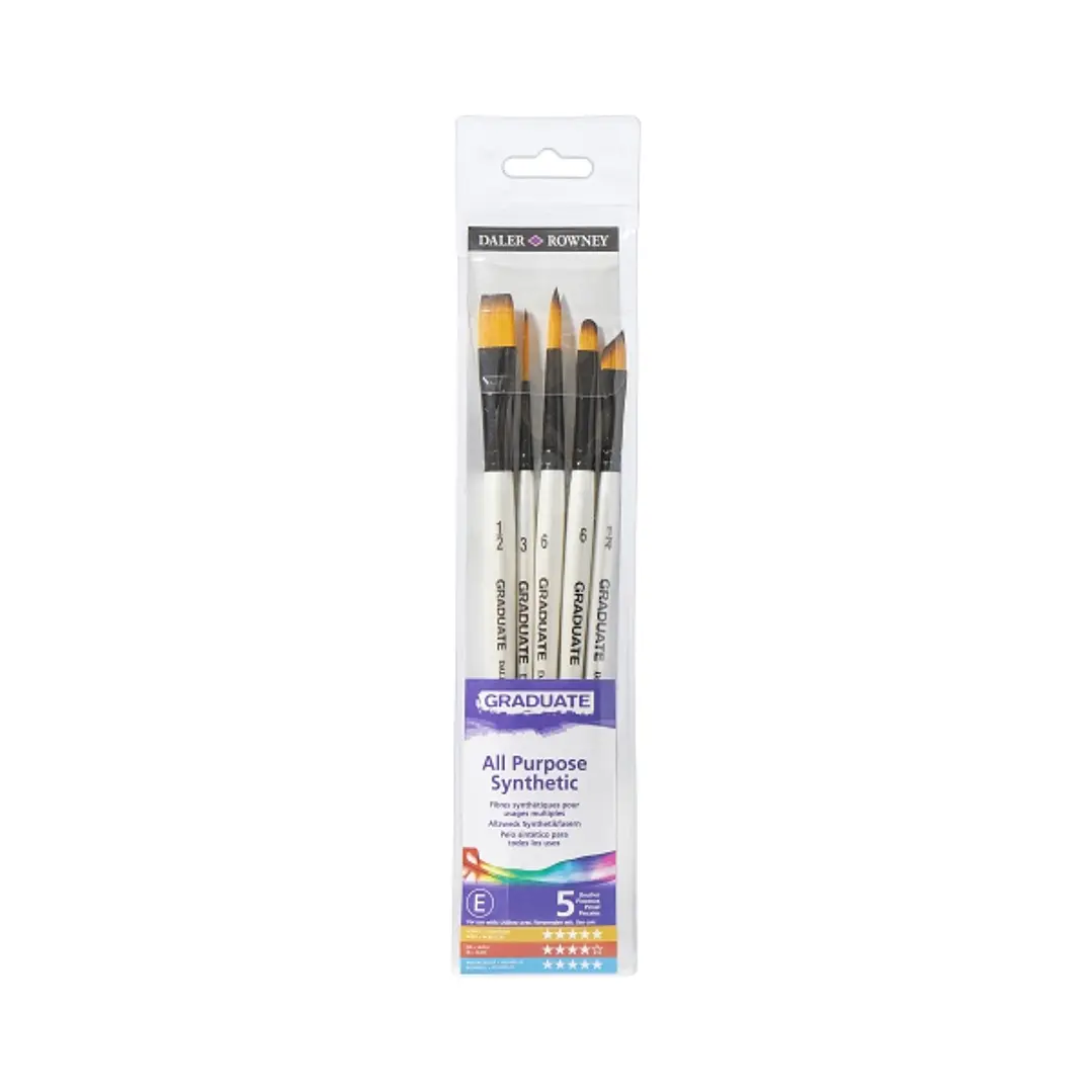 Daler Rowney Graduate Pack de 5 Pinceles Multitecnica - Pelo Sintetico - Mango Corto 1