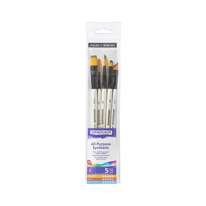 Daler Rowney Graduate Pack de 5 Pinceles Multitecnica - Pelo Sintetico - Mango Corto 1