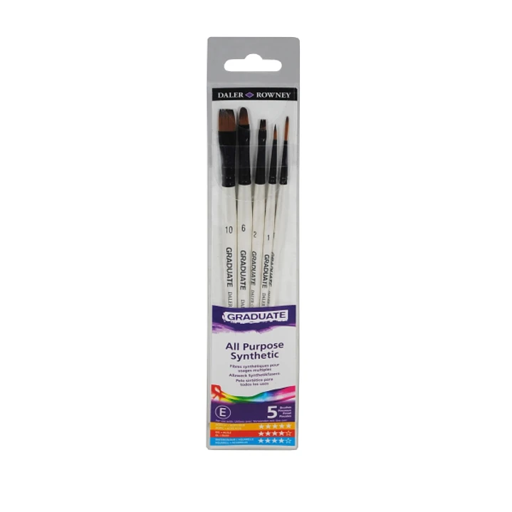 Daler Rowney Graduate Pack de 5 Pinceles Multitecnica - Pelo Sintetico - Mango Corto 1