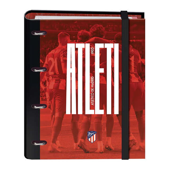 Dohe Atletico de Madrid Atleti Carpeta de 4 Anillas Formato A4 con Recambio de 100 Hojas - 4 Separadores de Colores - Cierre con Goma Elastica - Anill 1