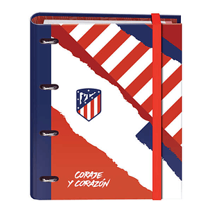 Dohe Atletico de Madrid Coraje y Corazon Carpeta de 4 Anillas Formato A4 con Recambio de 100 Hojas - 4 Separadores de Colores - Cierre con Goma Elasti