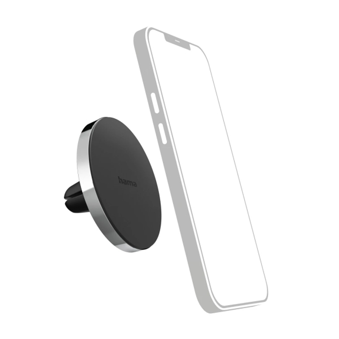 Hama Lock Soporte de Coche para Smartphone - Magnetico - Pinza para Rejilla - Peso Max 230g - Aluminio - Color Negro y Plata 1