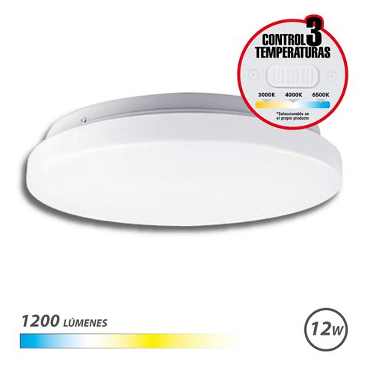 Elbat Aplique LED Techo Redondo 12W - 1200Lm - Selector 3 Temperaturas - Color Blanco 1