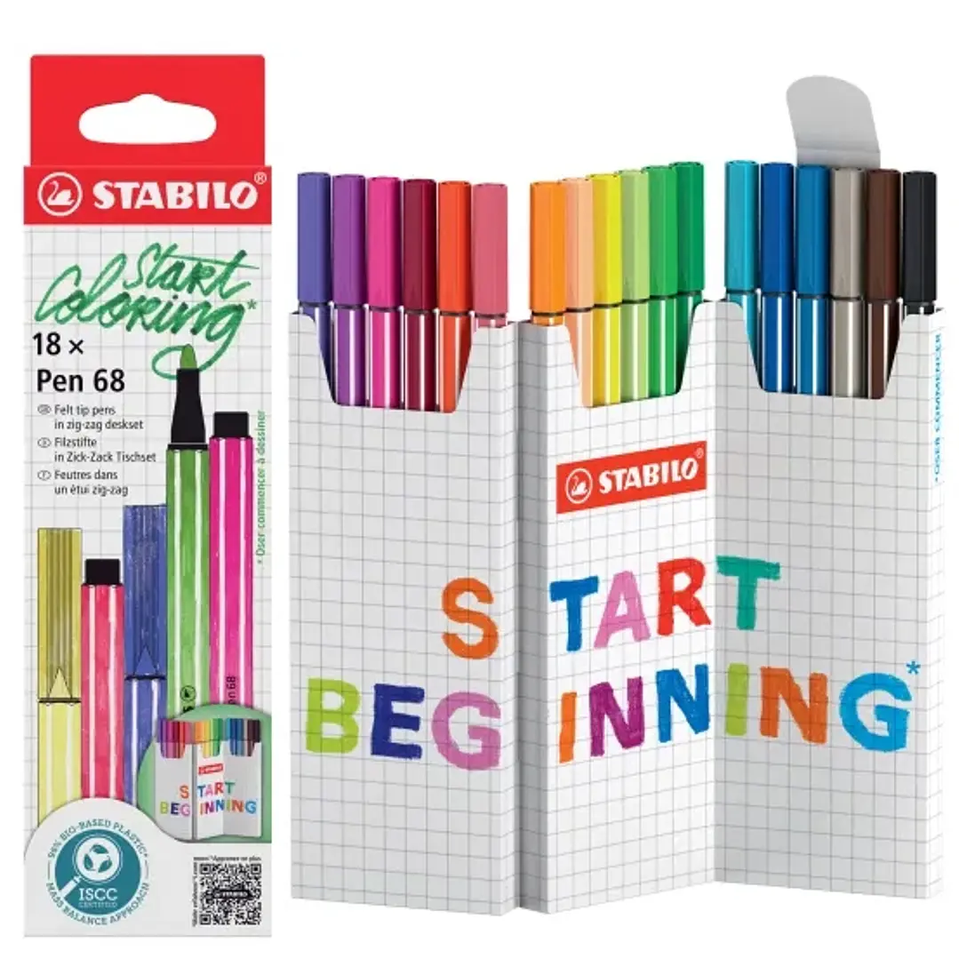 Stabilo Pen 68 Pack de 18 Rotuladores de Punta de Fibra - Trazo de 1mm aprox. - Tinta con Base de Agua - Colores Surtidos 1