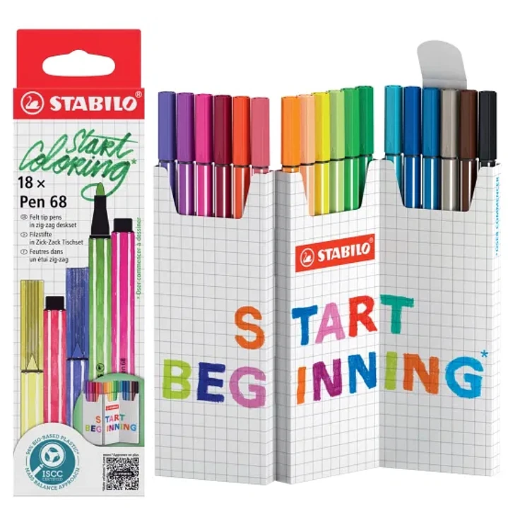Stabilo Pen 68 Pack de 18 Rotuladores de Punta de Fibra - Trazo de 1mm aprox. - Tinta con Base de Agua - Colores Surtidos 1