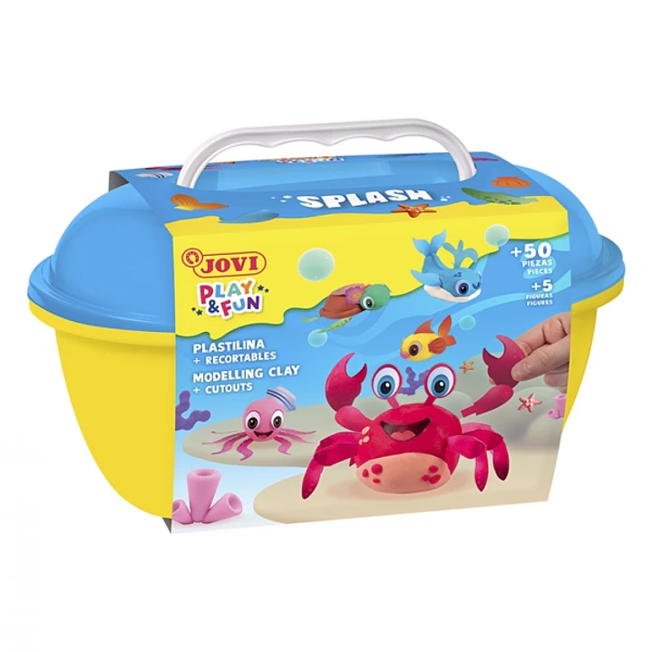 Jovi Play & Fun Cofre Splash con 24 Barras de Plastilina 15gr + Modeladores + Recortables - Sin Gluten - Base Vegetal - No se Seca - Colores Surtidos 1
