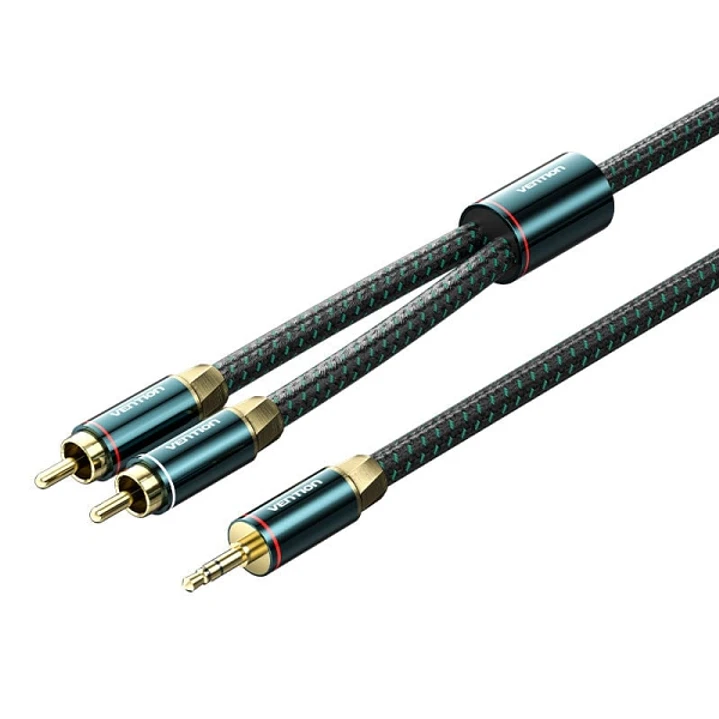 Vention Cable Jack 3.5 a 2xRCA Macho - 1m - Trenzado - Color Verde 1
