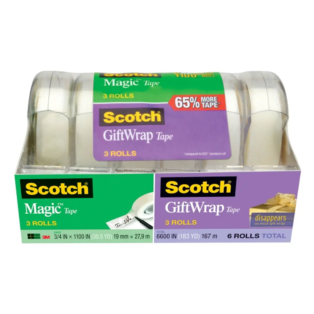 Scotch Magic/Giftwrap Pack de 6 Cintas Adhesivas Surtidas - 19mm x 27.9m - Color Transparente 1