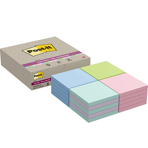 Post-It Super Sticky Pack de 20 Blocs de 70 Notas Adhesivas Recicladas - Forma Cuadrada - 76x76mm - Colores Surtidos