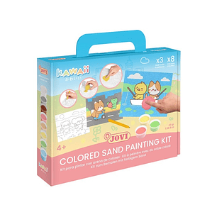 Jovi Kawaii Kit Pinta con Arena con 8 Botes de Arena + 1 Punzon + 3 Laminas con Diseños Kawaii - Colores Surtidos