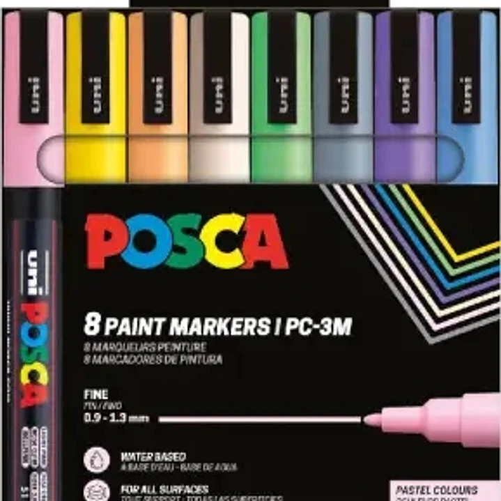 Posca PC3M Pack de 8 Marcadores de Pintura - Punta Conica 0.9-1.3mm - Tinta Base al Agua - Resistente a la Luz  - Ideal para Carteleria y Decoracion - 1