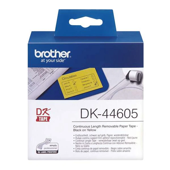 Brother DK44605 - Etiquetas Removibles Originales de Tamaño personalizado - Ancho 62mm x 30,48 metros - Texto negro sobre fondo amarillo 1