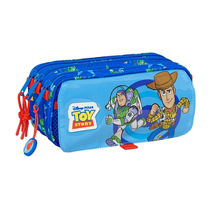 Safta Toy Story Good Vibes Portatodo - 3 Compartimentos con Cremalleras - Bolsillo Frontal - Cinta Adaptable - 1.72L - 215x80x100mm - Color Azul