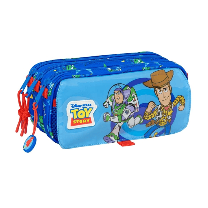 Safta Toy Story Good Vibes Portatodo - 3 Compartimentos con Cremalleras - Bolsillo Frontal - Cinta Adaptable - 1.72L - 215x80x100mm - Color Azul 1