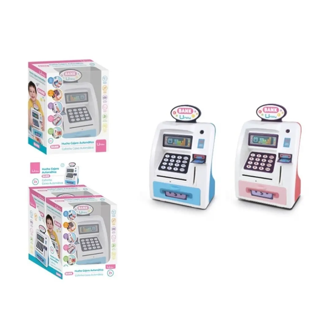 Umay Hucha Electronica Diseño Cajero Automatico - Cierre con Contraseña - Ranuras para Billetes y Monedas - 2 Colores Surtidos Aleatorios 1