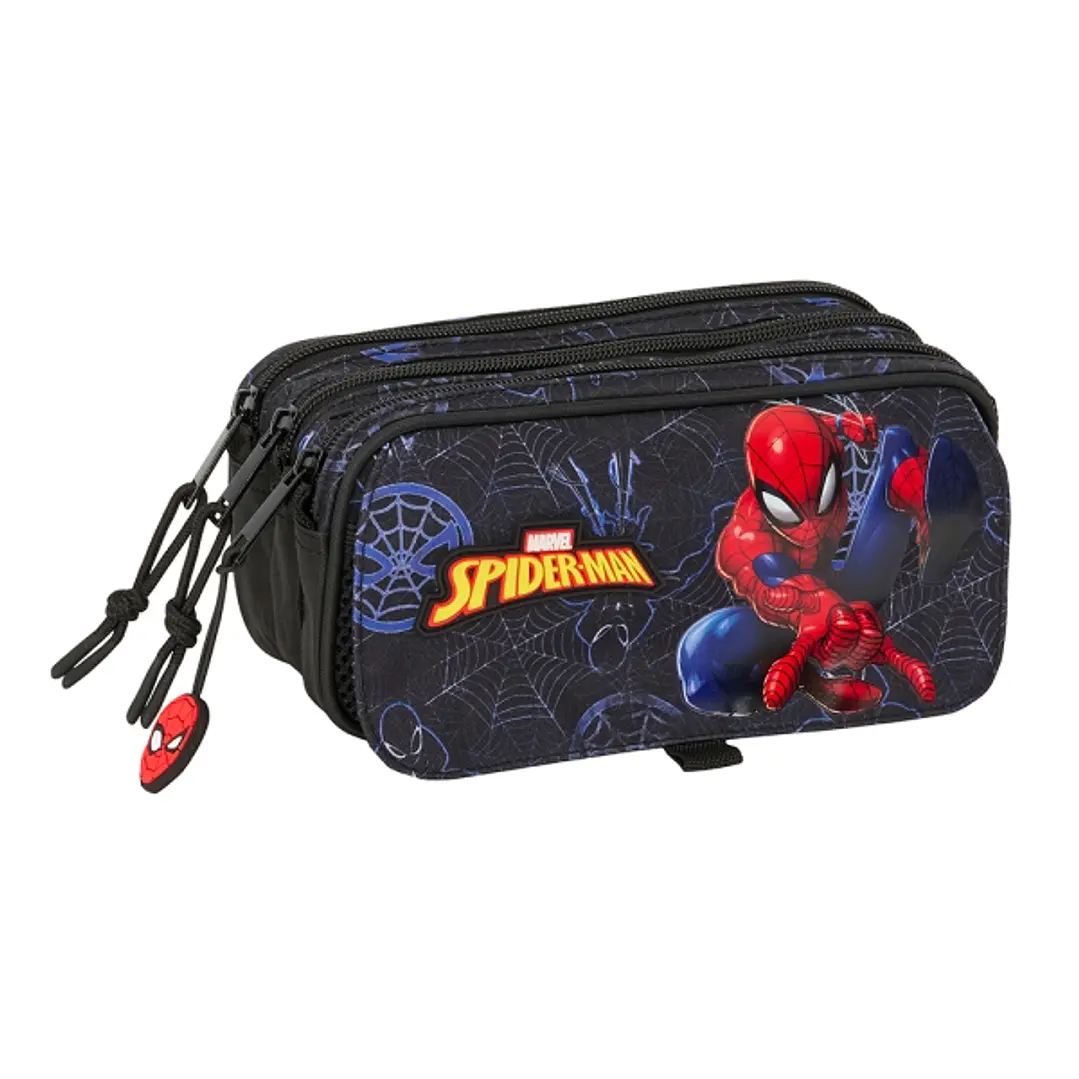 Safta Spider-Man Attack Estuche Portatodo - 3 Compartimentos - 21.5x10x8cm - Color Negro 1
