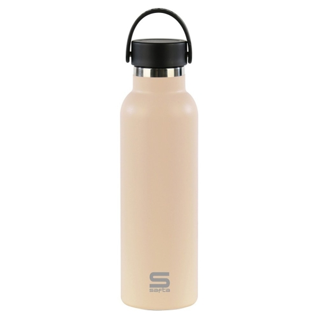Safta Botella Termo de 600ml - Acero Inoxidable - Base de Silicona Antideslizante - Asa Superior - Color Beige 1