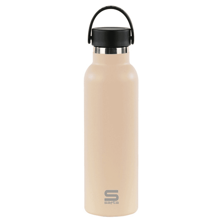 Safta Botella Termo de 600ml - Acero Inoxidable - Base de Silicona Antideslizante - Asa Superior - Color Beige 1