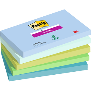 Post-It Super Sticky Pack de 5 Blocs de 90 Notas Adhesivas Reposicionables - Forma Rectangular - 127x76mm - Colores Surtidos
