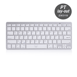 Ewent Teclado de Viaje - Modo Ahorro de Energia - Bluetooth 3.0 - Disposicion Portuguesa QWERTY PT - Alcance hasta 10m - Color Plata/Blanco