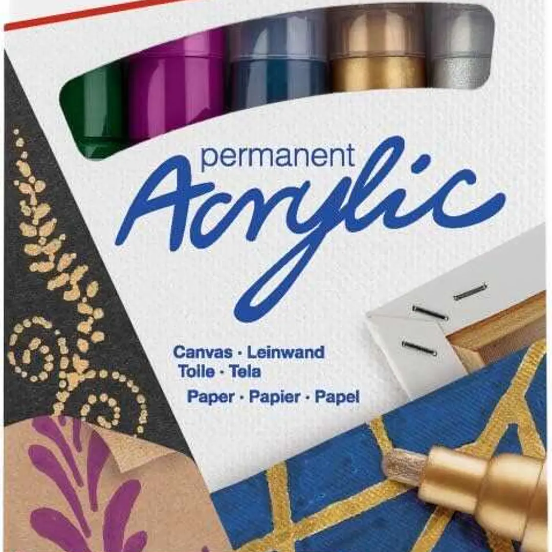 Edding 5100 Acrylic Pack de 5 Rotuladores Permanentes Acrilicos Metalizados - Punta Redonda 2-3mm - Trazo Medio - Resistente a la Luz - Secado Rapido  1