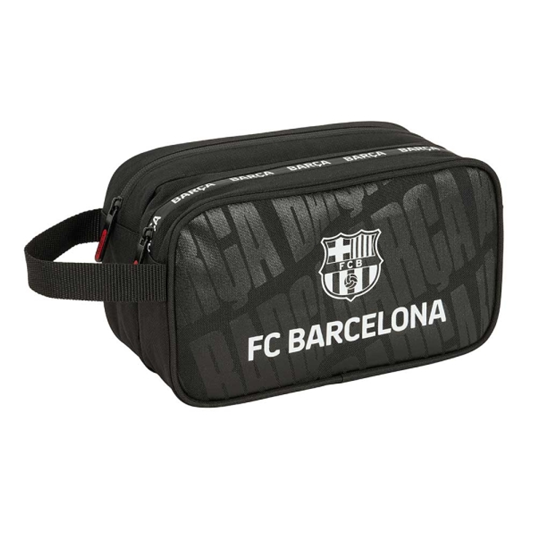 Safta F.C.Barcelona Neceser de 5L - 2 Compartimentos con Cremallera - Asa Lateral - Adapatable a Carro - 260x125x150mm - Color Negro 1
