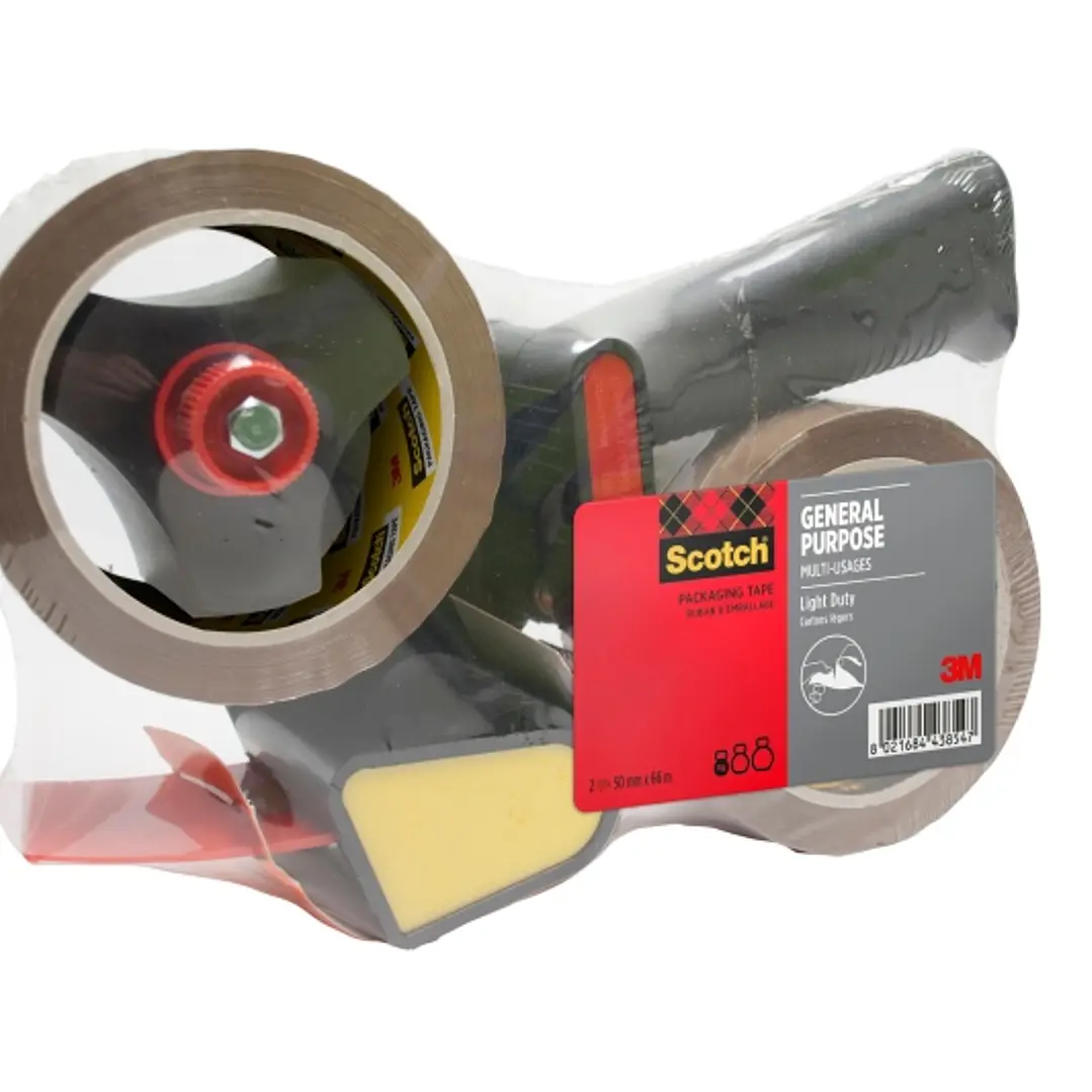 Scotch Precintadora de Mano - Incluye 2 Rollos de 50mm x 66m - Bajo Nivel de Ruido - Mango de Pistola - Precintos Color Marron 1