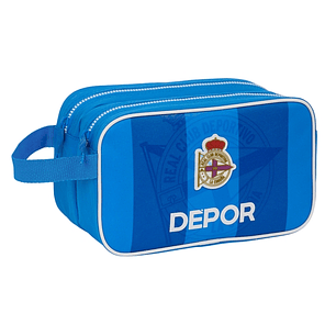 Safta Real Deportivo de la Coruña Neceser de 5L - 2 Compartimentos con Cremallera - Asa Lateral - Adapatable a Carro - 260x125x150mm - Color Azul