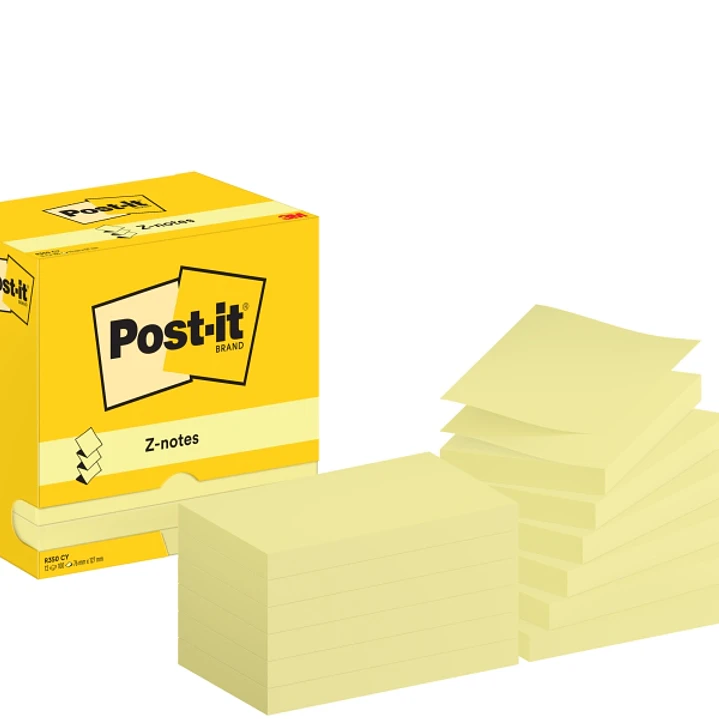 Post-It Pack de 12 Blocs de 100 Z-Notas Adhesivas Reposicionables - Forma Rectangular - 76x127mm - Color Amarillo Claro 1