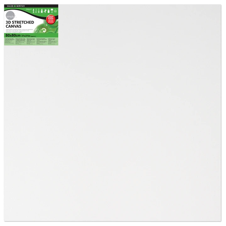 Daler Rowney Simply Bastidor Entelado 3D - 80x80cm - Imprimacion Triple - Grano Medio - 100% Algodon sin Acido - 250g - Color Blanco 1