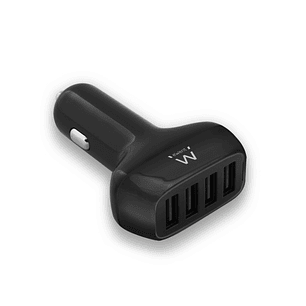 Ewent Cargador de Coche USB 50W - 4 Puertos USB - Color Negro