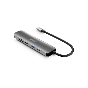 Urban Factory Hubee HUB 6 en 1 - USB-C Macho - USB-A/HDMI/USB-C/SD/MSD Hembra - 100W PD - Color Gris Metal