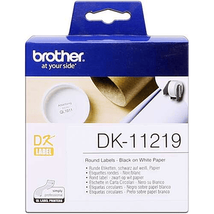 Brother DK11219 - Etiquetas Originales Precortadas Circulares - 12 mm de Diametro - 1200 Unidades - Texto negro sobre fondo blanco