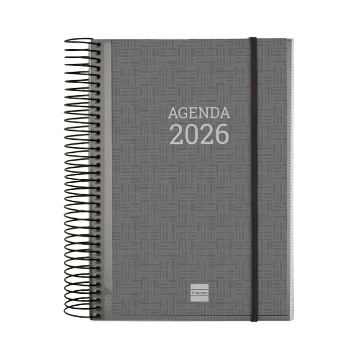 Finocam Basics Agenda en Catalan - Anual 2026 - con Espiral - Personalizable - Formato E10 - 175x29x212mm - 1 Dia por Pagina - Color Gris 1