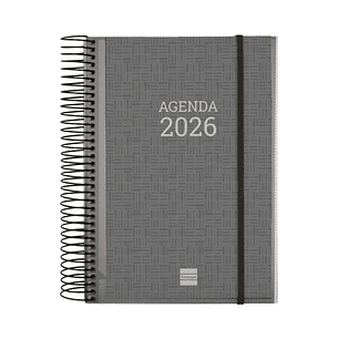 Finocam Basics Agenda - Anual 2026 - con Espiral - Personalizable - Formato E10 - 175x29x212mm - 1 Dia por Pagina - Color Gris