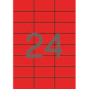 Apli Pack de 2.400 Etiquetas 70x37mm - 100 Hojas x 24 Etiquetas - Adhesivo Permanente - Cantos Rectos - Color Rojo