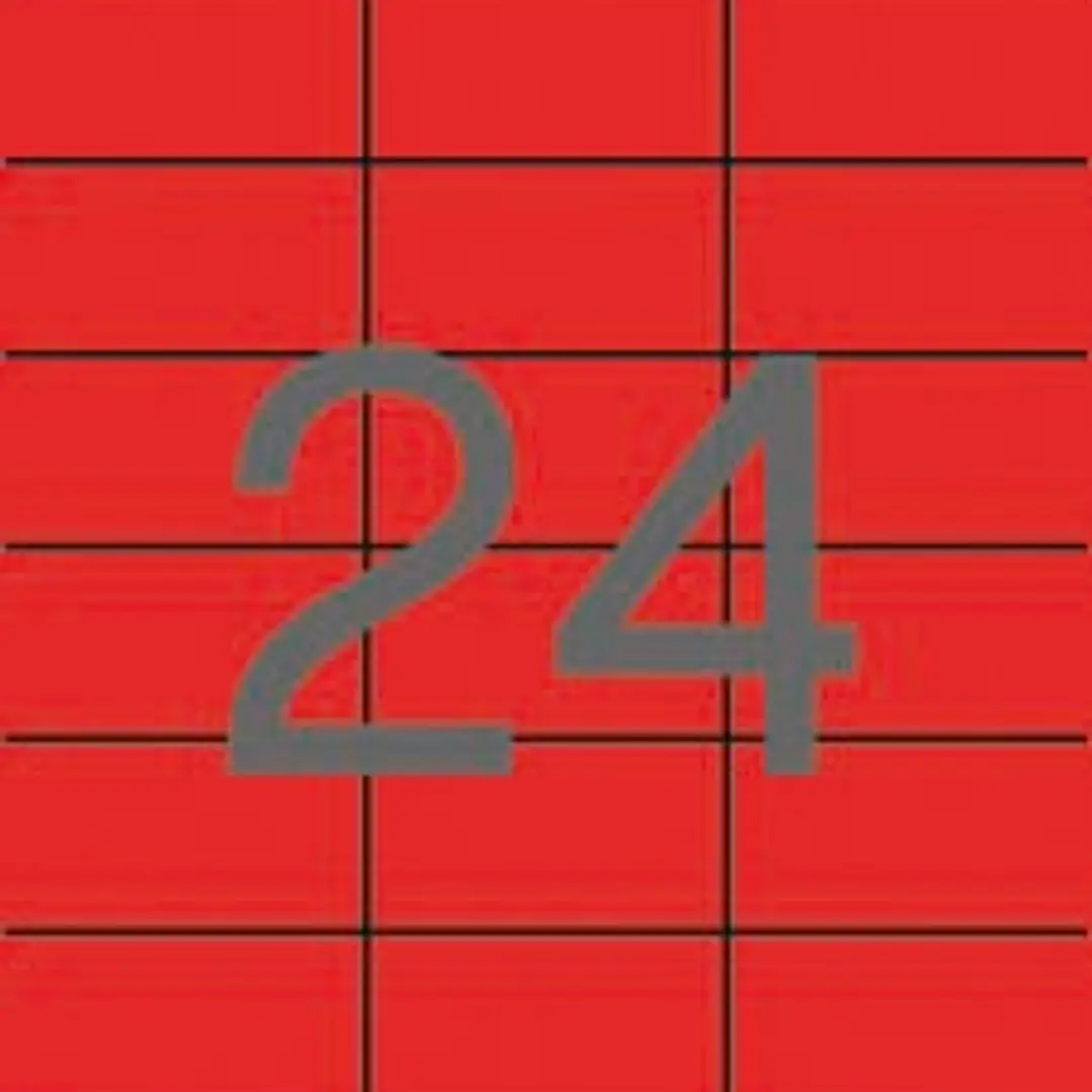 Apli Pack de 2.400 Etiquetas 70x37mm - 100 Hojas x 24 Etiquetas - Adhesivo Permanente - Cantos Rectos - Color Rojo 1