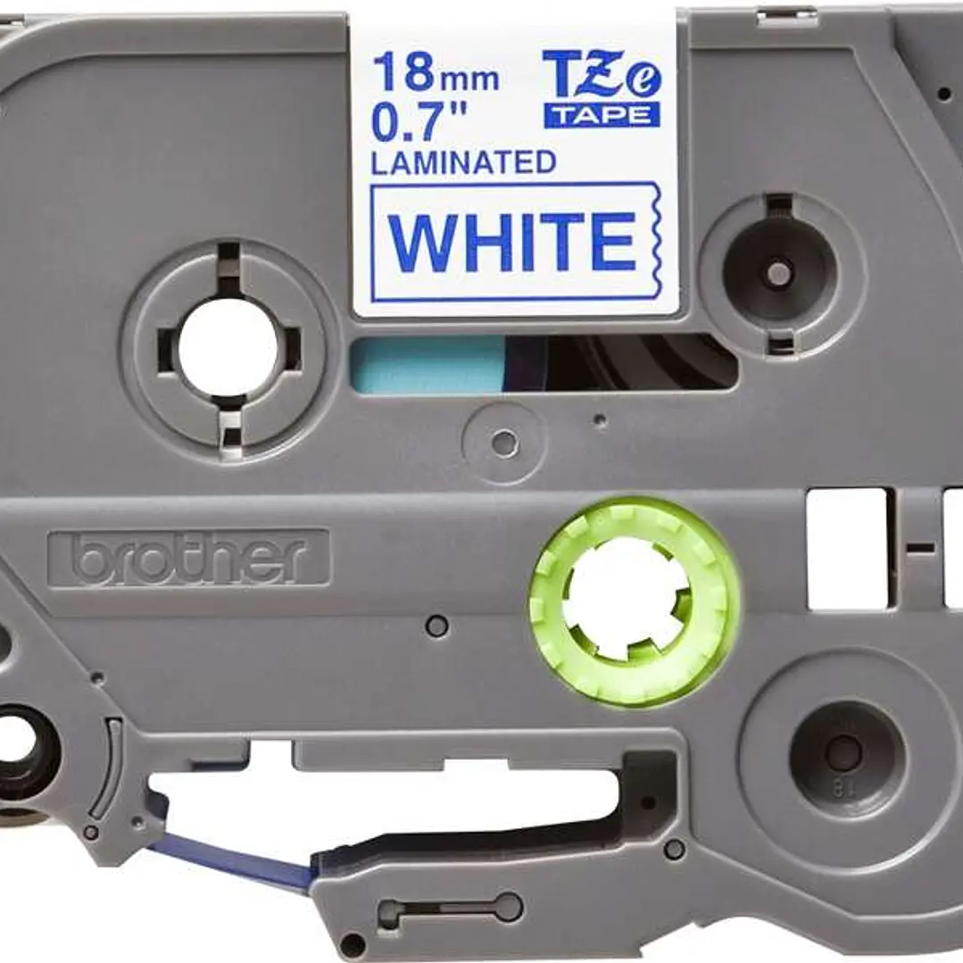 Brother TZe243 Cinta Laminada Original de Etiquetas - Texto azul sobre fondo blanco - Ancho 18mm x 8 metros 1